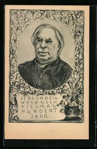 Künstler-AK Es blüh dein Werk noch vielmal, Hunderjahr!, Portrait Kneipp