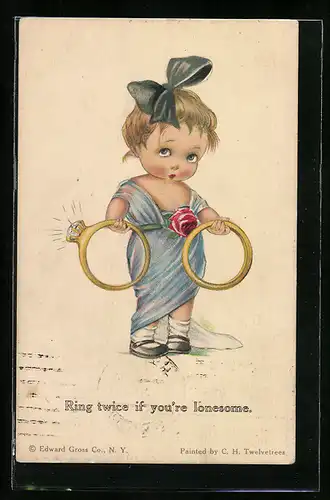AK Kleines Mädchen mit zwei Ringen, Schmuck