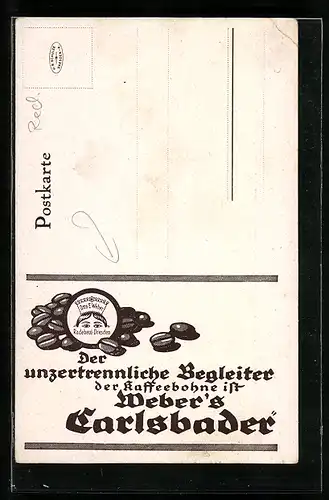 Künstler-AK Dresden, Otto Weber, Kaffeebohnen, Reklame für Weber`s Carlsbader