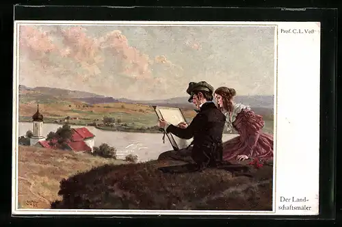 AK Der Landschaftsmaler mit einer Frau