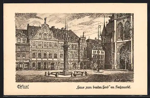 Künstler-AK Erfurt, Haus zum breiten Herd am Fischmarkt