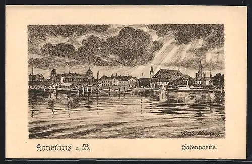 Künstler-AK Konstanz a. B., Partie am Hafen
