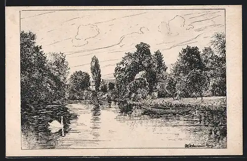 Künstler-AK Moers, Partie am Stadtgraben