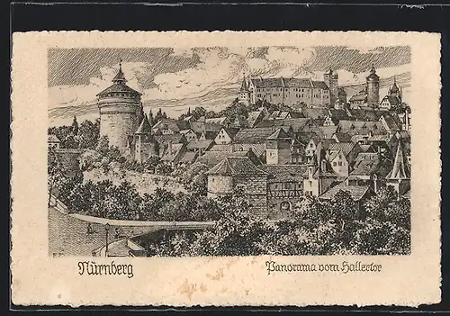 Künstler-AK Nürnberg, Panorama vom Hallertor