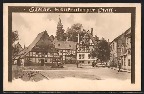 Künstler-AK Carl Jander: Goslar, Partie am Frankenberger Plan mit altdeutschen Häusern