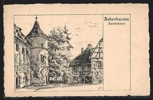 Künstler-AK Bebenhausen, Partie am Herrenhaus