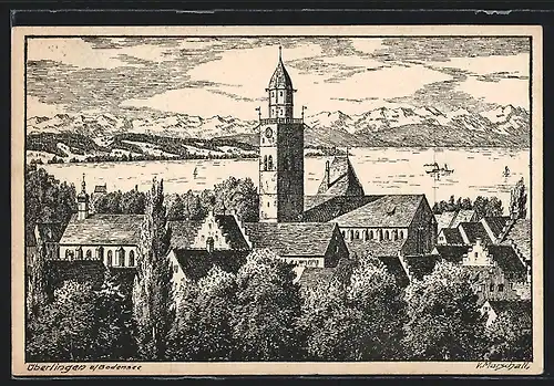 Künstler-AK Überlingen a. Bodensee, Ortspartie