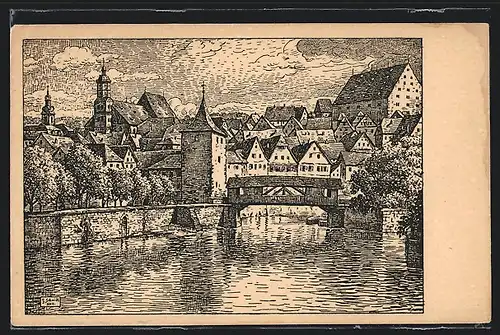 Künstler-AK Schwäbisch Hall, Partie am Sulfersteg