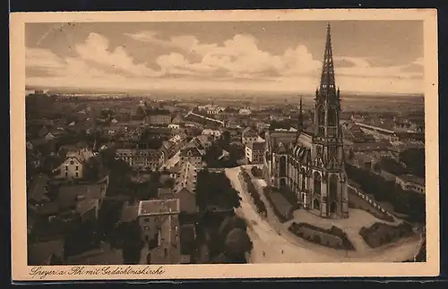 AK Speyer, Teilansicht von oben mit Gedächtniskirche