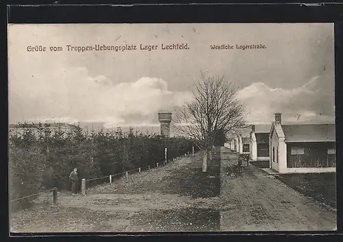 AK Lager Lechfeld, westliche Lagerstrasse am Truppen-Übungsplatz