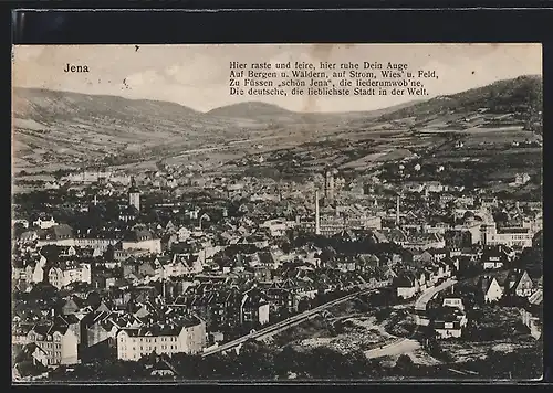 AK Jena, Ortsansicht mit Bergblick aus der Vogelschau