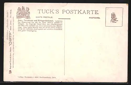 Künstler-AK Jena, Partie am Forsthaus mit Kriegerdenkmal