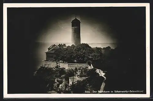 AK Jena, Der Fuchsturm in Scheinwerfer-Beleuchtung