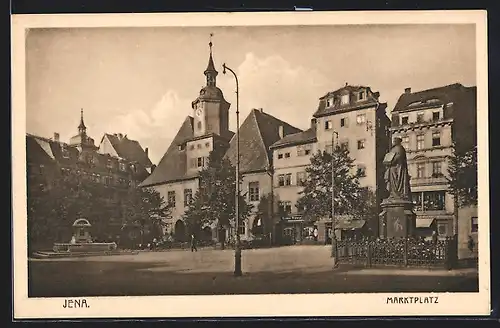 AK Jena, Marktplatz mit Denkmal und Standbild