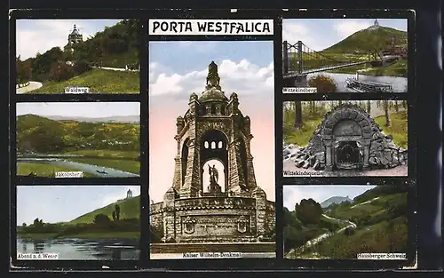 AK Porta Westfalica, Denkmal, Weserpartie, Wittekindsquelle