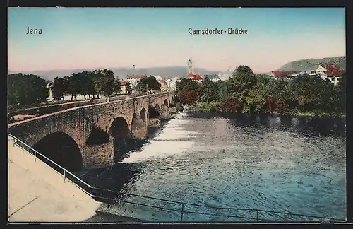 AK Jena, Camsdorfer Brücke mit Stadtpanorama
