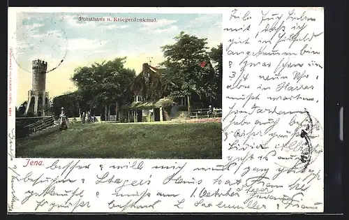 AK Jena, Forsthaus und Kriegerdenkmal
