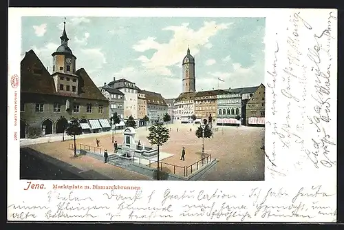 AK Jena, Marktplatz mit Bismarckbrunnen