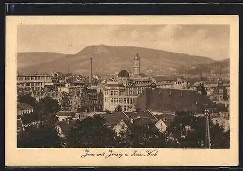 AK Jena, Ortsansicht mit Jenzig und Zeiss-Werk