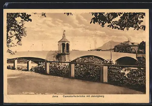 AK Jena, Camsdorferbrücke mit Jenzigberg