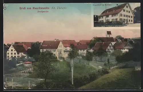 AK Maschwanden, Gasthof zum Kreuz, Dorfpartie