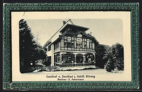 Präge-AK Möhlin, Riburg, Gasthof zum Schiff E. Ackermann, Passepartout