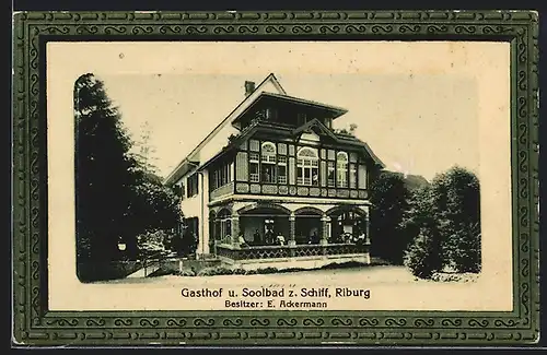 Präge-AK Möhlin, Riburg, Gasthof zum Schiff E. Ackermann, Passepartou