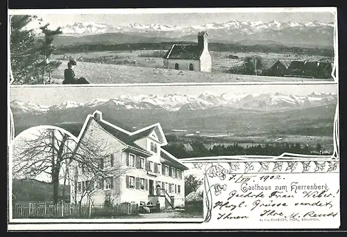 AK Bergdietikon, Gasthaus Herrenberg, Blick auf die Alpen