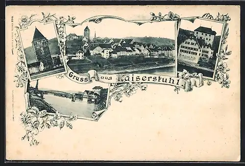 AK Kaiserstuhl, Turm, Brückenansicht, Ortsansicht am Fluss