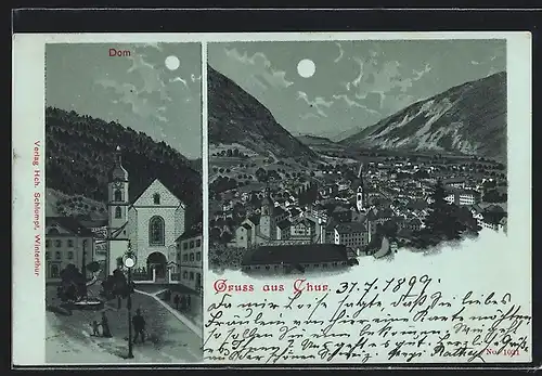AK Chur, Dom, Ortspanorama mit Kirche