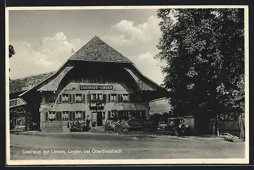 AK Linden b. Oberdiessbach, Gasthaus zur Linden mit Automobil