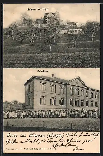 AK Möriken, Schloss Wildegg, Schulhaus mit Kindern