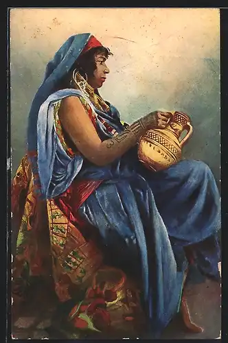 AK Arabische Frau mit Tätowierungen und goldenem Wasserkrug