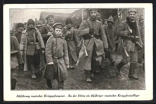 AK Abführung russischer Kriegsgefangener, 15 jähriger Kriegsfreiwilliger