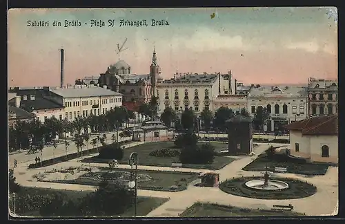 AK Braila, Piata Sf. Arhangeli, Blick zur Synagoge