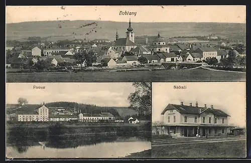 AK Dobrany, Nadrazi, Pivovar, Bahnhof, Brauerei