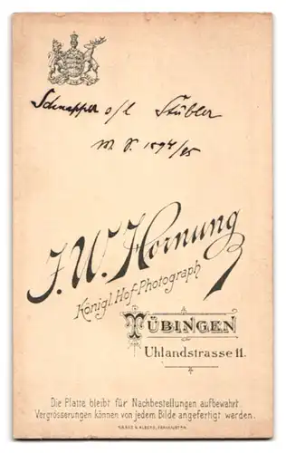 Fotografie J. W. Hornung, Tübingen, Uhlandstrasse 11, Schnapper Stüben, Herr mit Zwicker