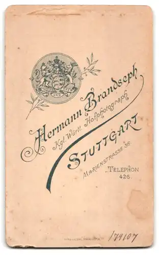 Fotografie A. Brandseph, Stuttgart, junger Knabe Konrad im karierten Anzug mit Kurzhaarschnitt, 1893