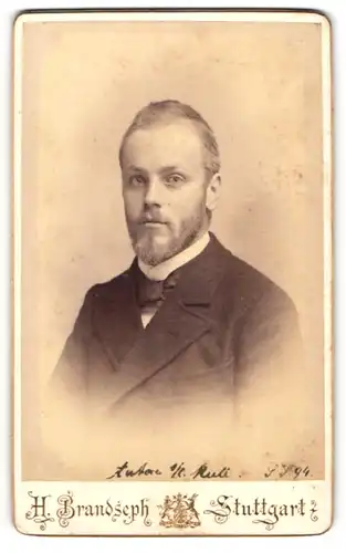 Fotografie H. BRandseph, Stuttgart, Herr Autarc im dunklen Anzug mit Bart, 1894