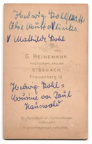 Fotografie G. Heinemann, Eisenach, Portrait drei Generationen Frau Hedwig Kohl, Mathilde Kohl