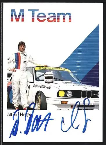 AK Auto BMW M3 E30 Rennwagen, Rennfahrer Altfrid Heger Original Autograph