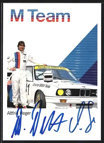 AK Auto BMW M3 E30 Rennwagen, Rennfahrer Altfrid Heger Original Autograph