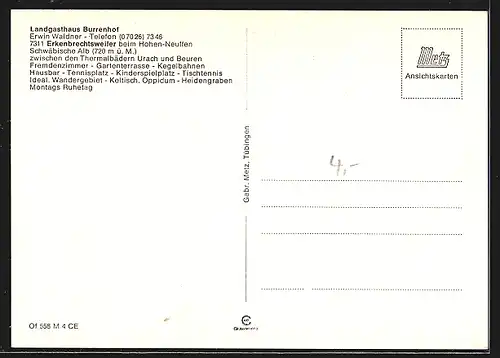 AK Erkenbrechtsweiler beim Hohen-Neuffen, Landgasthaus Burrenhof, Bes. Erwin Waldner, Innenansichten