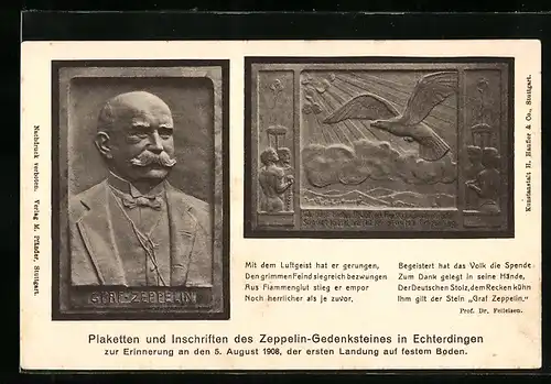 AK Echterdingen, Plaketen u. Inschriften des Zeppelin-Gedenksteins