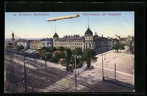 AK Konstanz, Zeppelin über dem Bahnhofplatz