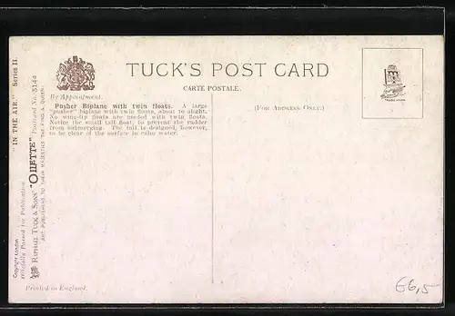 Künstler-AK Pusher Biplane with twin floats, Wasserflugzeug