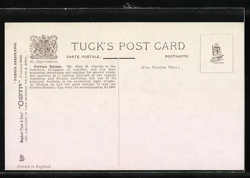 Künstler-AK The Curtiss Biplane in the Air