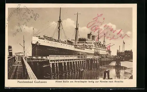 AK Passagierschiff Albert Ballin am Amerikapier des Hafens von Cuxhaven