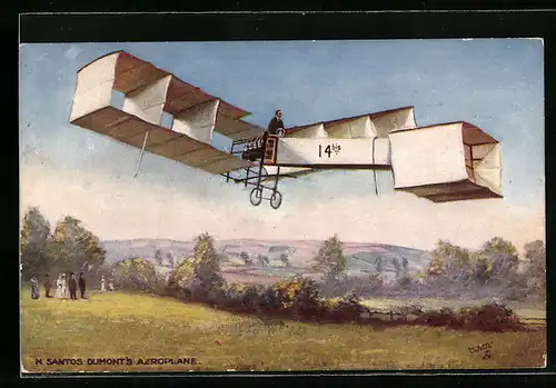 Künstler-AK M. Santos Dumont`s Aeroplane, Flugzeug