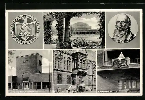 AK Breslau, Deutsches Turn- und Sportfest 1938, Portrait Turnvater Jahn, Gasthaus Schweidnitzer Keller